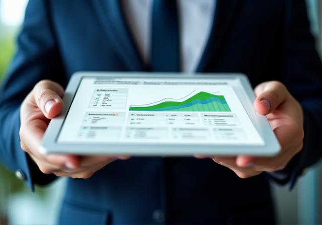 Ein Dashboard auf einem Tablet zeigt optimierte Geschäftsprozesse